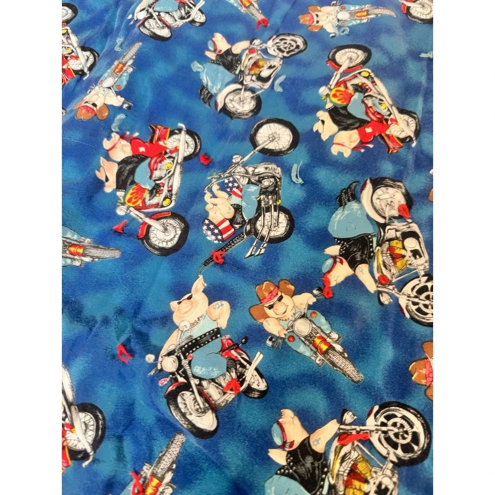 Vintage Handmade Blue Biker Pigs Hogs On Motorcycles Quilt Baby Kids 37x32